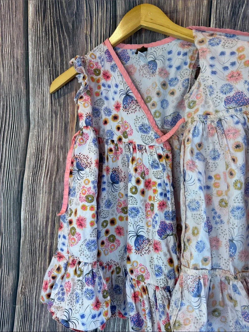 Tea Collection White Floral Wrap Dress with Pink Trim and Multicolor Blooms
